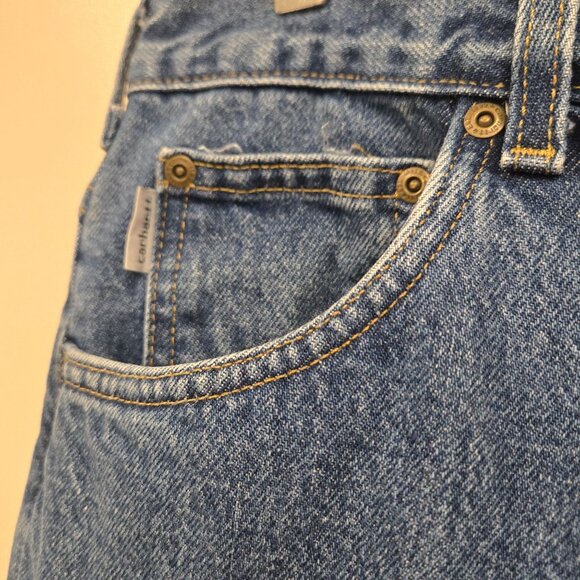 Carhartt Mens 36 Blue Denim Flannel Lined Relaxed Fit Jeans 8172 Made In USA - Picture 3 of 16